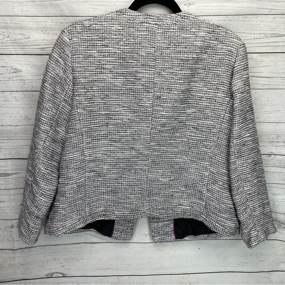 🍁 Liz Claiborne Tweed Blazer Lined Coat Jacket sz L Two Snap Neck Closure - Picture 2 of 6